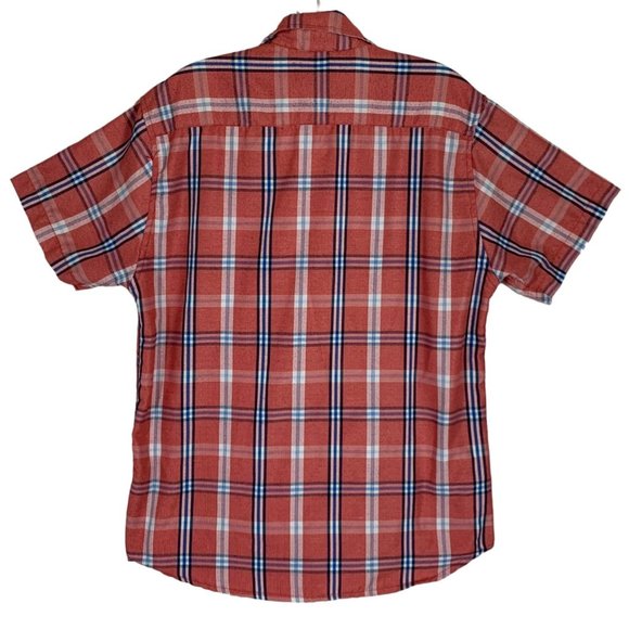 True Rock Plaid Shirt Size M Beach Rust Chest Pocket Short Sleeve Norm Gorp - Picture 2 of 12